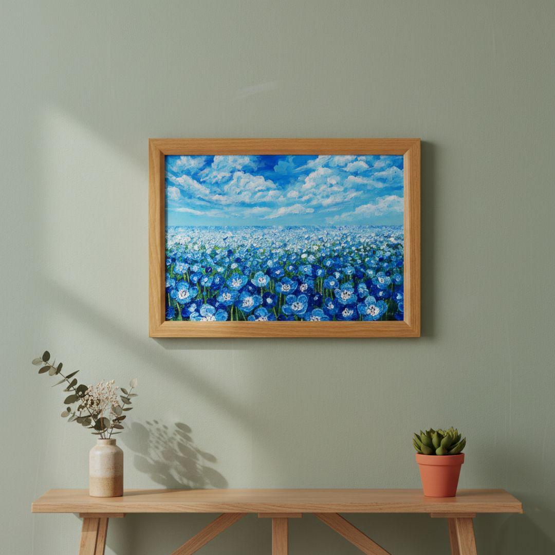 油絵 油彩 油彩画 絵画 絵【空と雲のネモフィラ】