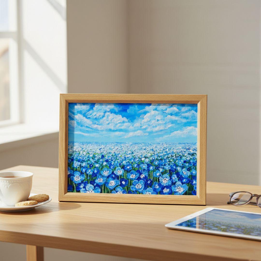 油絵 油彩 油彩画 絵画 絵【空と雲のネモフィラ】