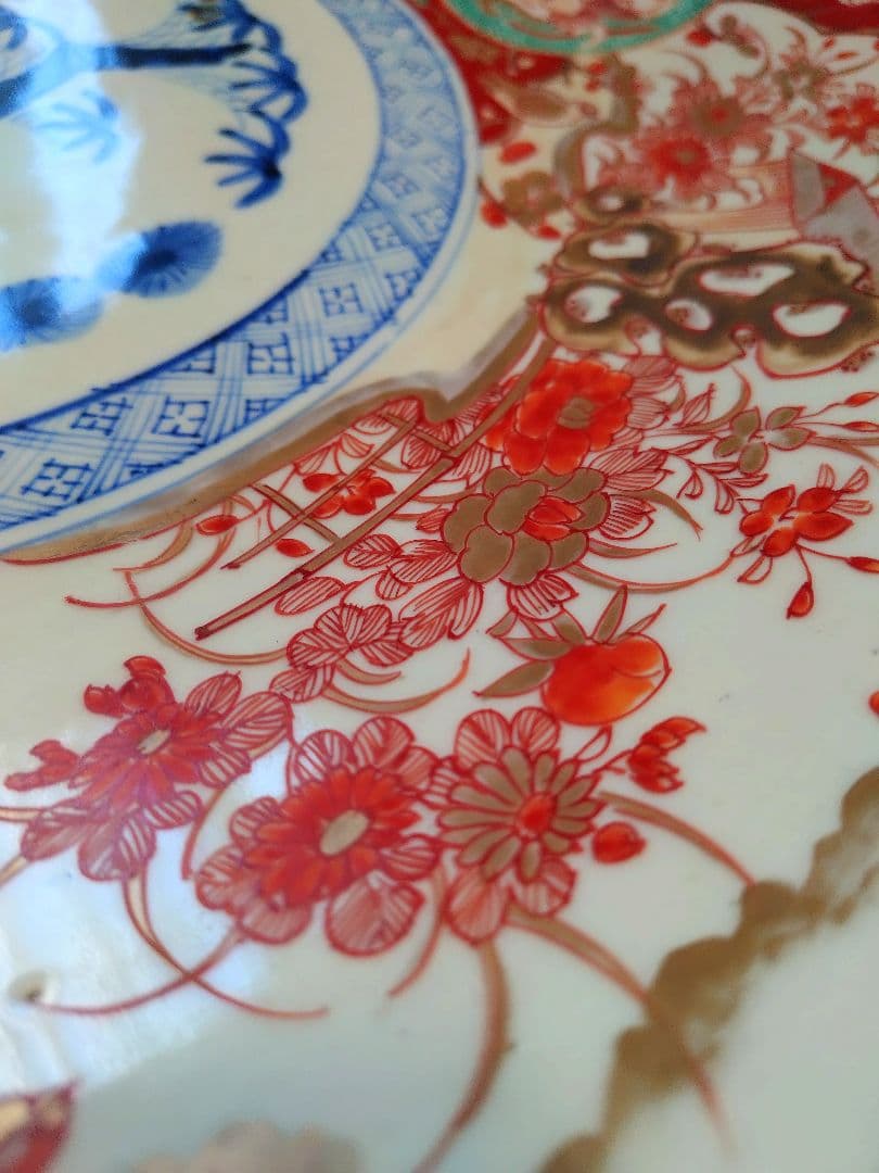 48cm 超特大 古伊万里 赤絵 金彩 骨董 飾り皿 伊万里焼（大型・送料込）