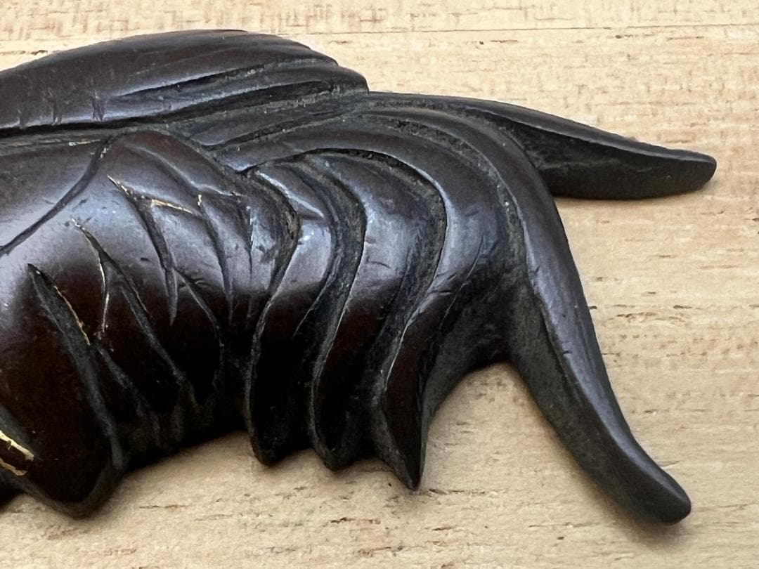 【海】江戸明治期　雄鶏形　ニワトリ　手彫　大目貫　金具　銅製鍍金　骨董品