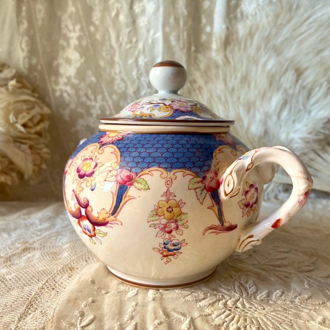 サルグミンヌミントンシュクリエ　ブルー青　シュガーポット　フランスアンティーク