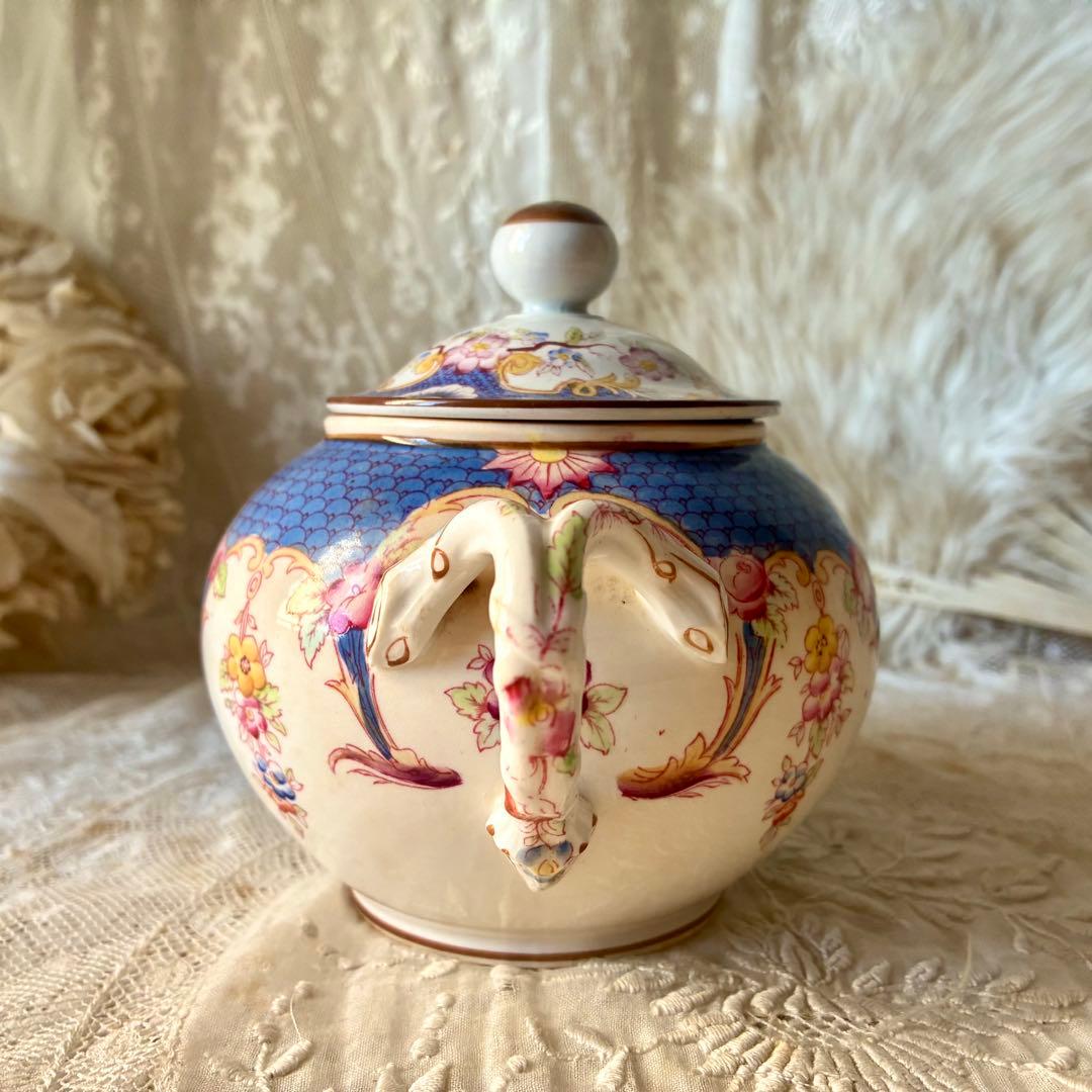 サルグミンヌミントンシュクリエ　ブルー青　シュガーポット　フランスアンティーク