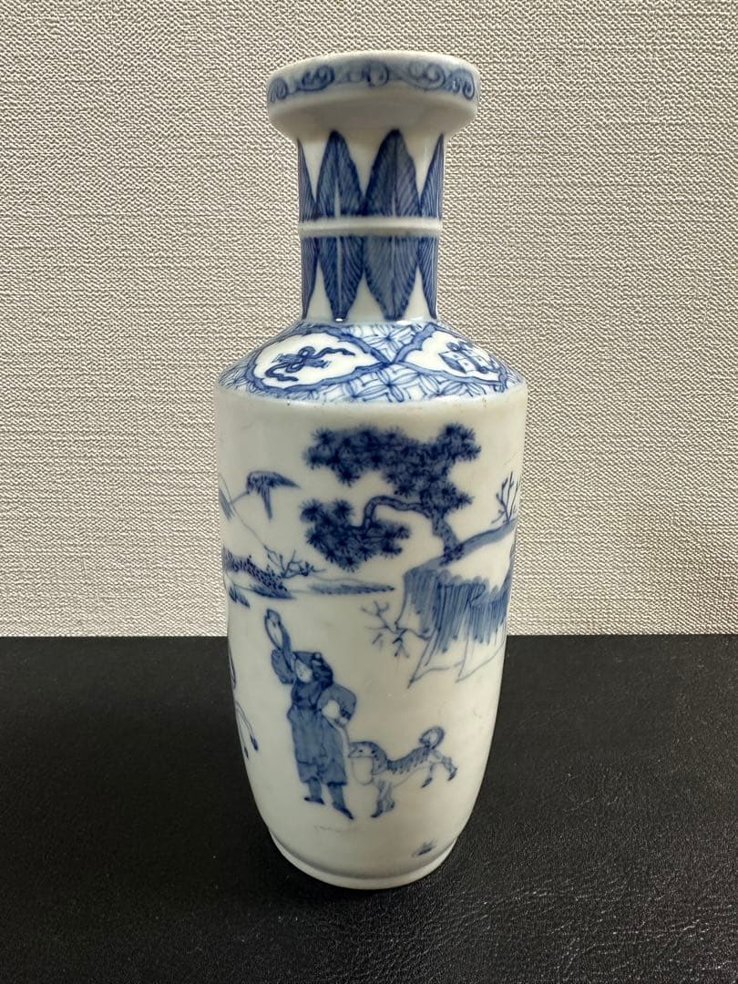 中国骨董　青花人物棒槌瓶　清時代