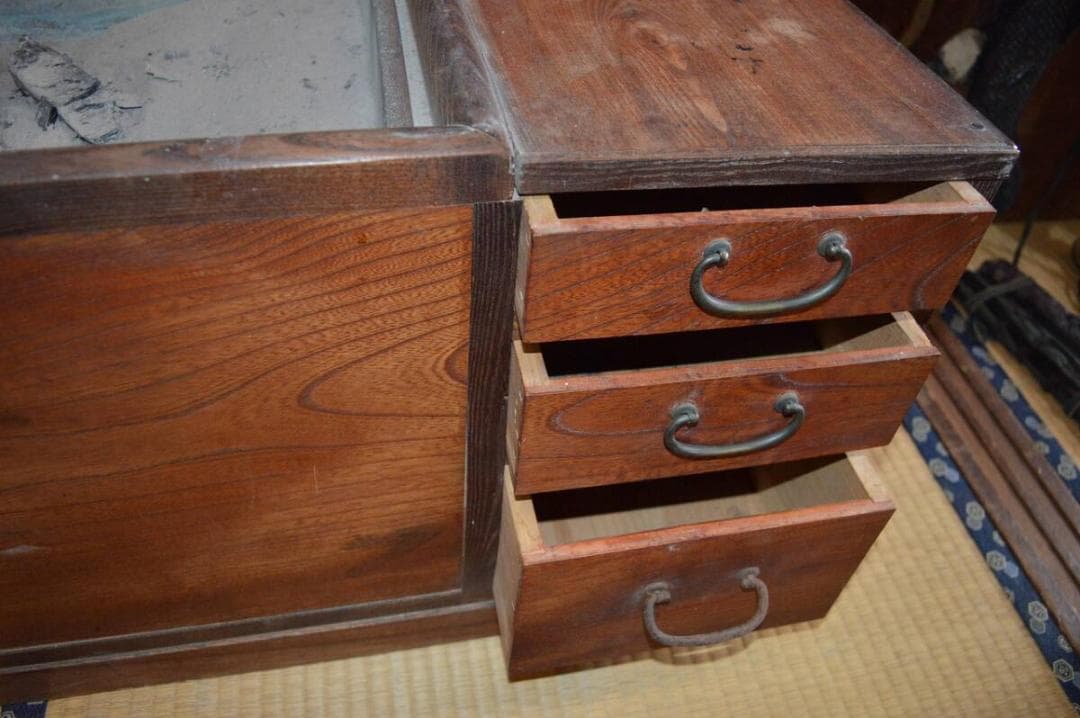 骨董　古民具　時代火鉢　引き出し　鉄瓶　欅