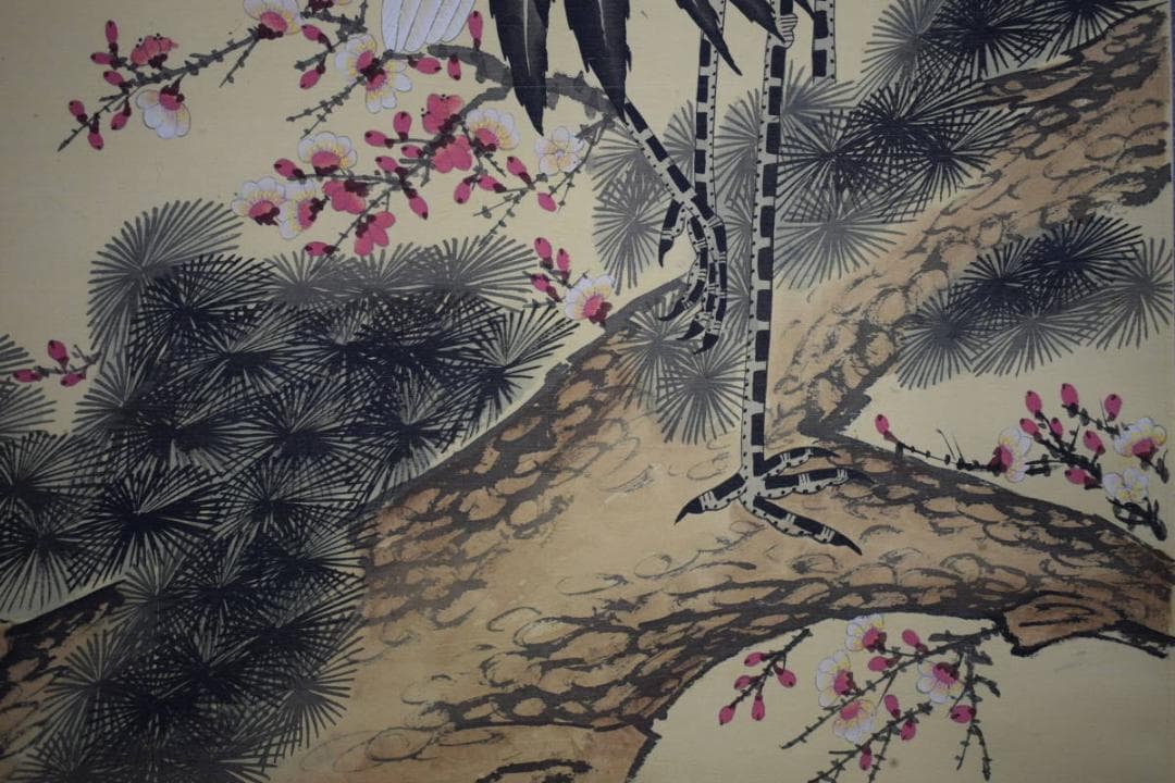 真作/秀平/松鶴図/布袋屋掛軸HF-714