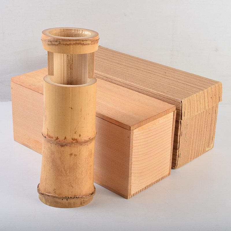 茶道具　竹一重花入　二月堂焼印　時代箱付　V　R9535