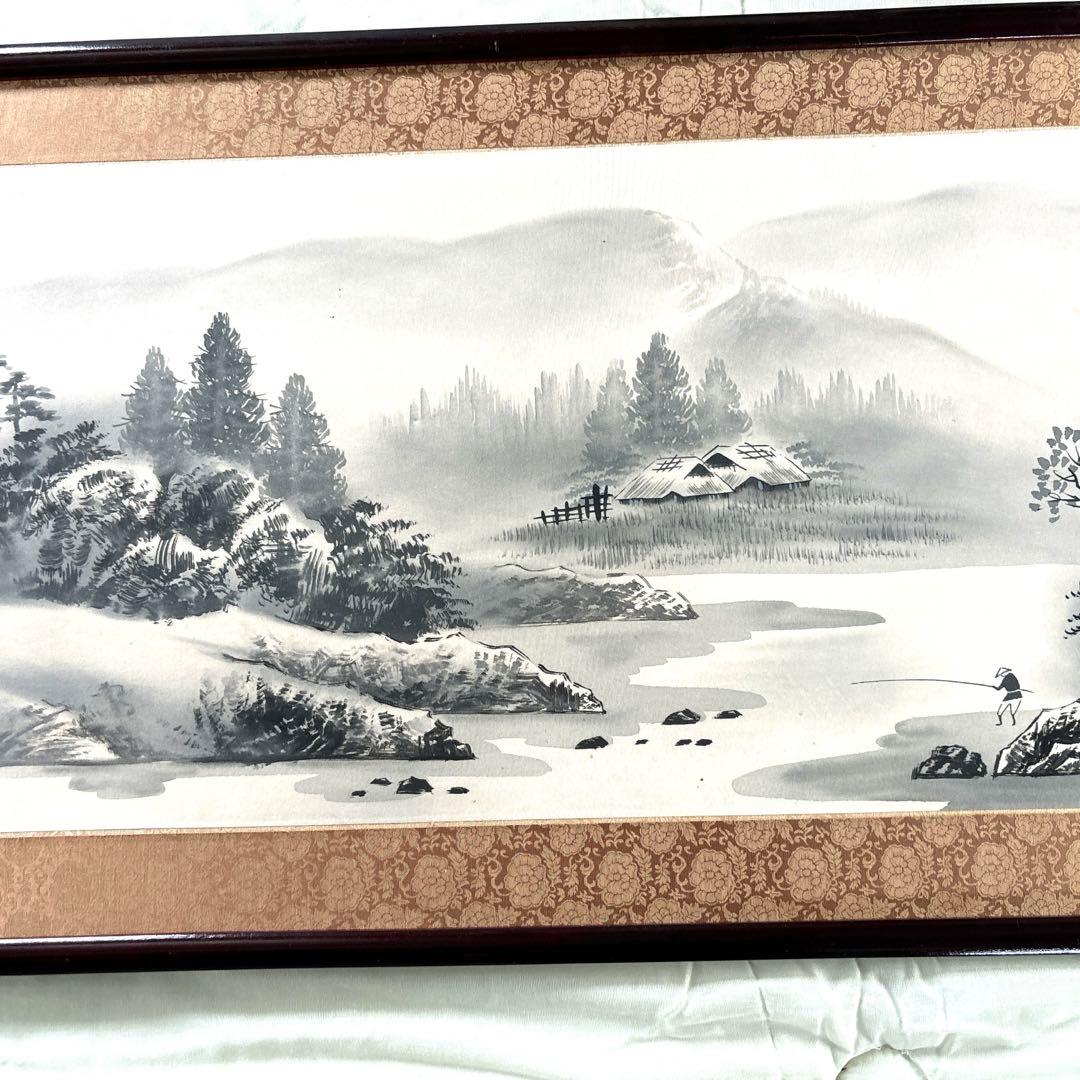 水墨画 額 骨董 横幅約154cm 山水