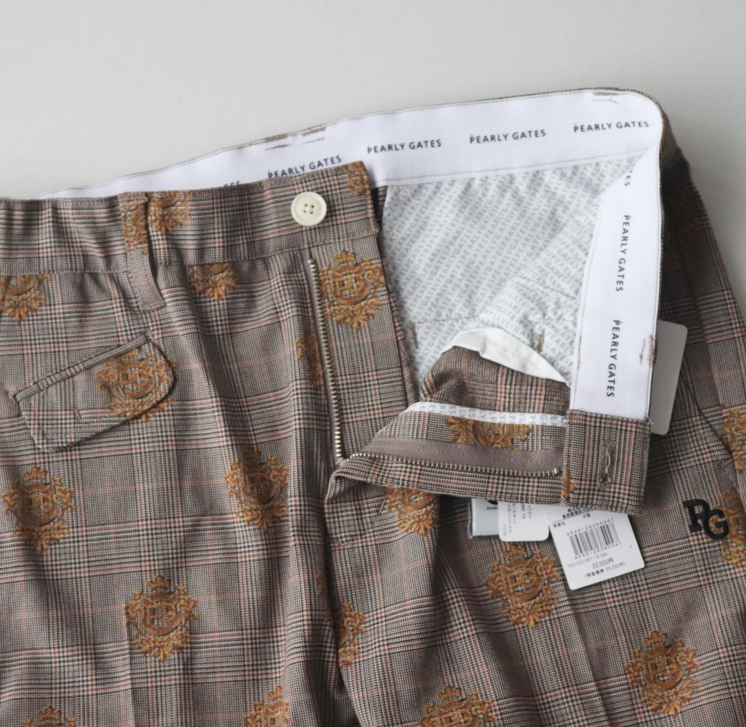 新品【パーリーゲイツ】ストレッチ エンブレムチェック柄 ロングパンツ 5(L)