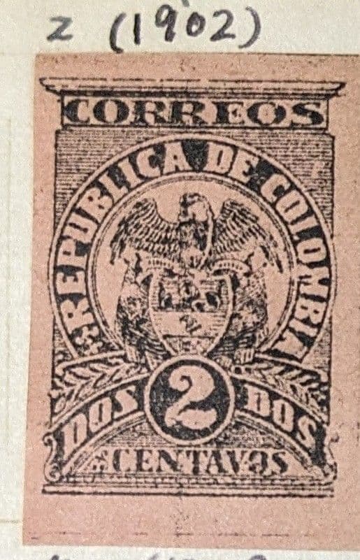 コロンビア1902-メデジン-紋章 2c 黒 Sc# 266var両面にプリント