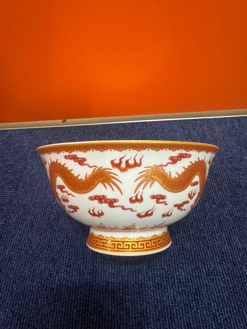 1794  中国骨董　大清乾隆年製銘　色絵双龍戯珠 茶碗　時代物