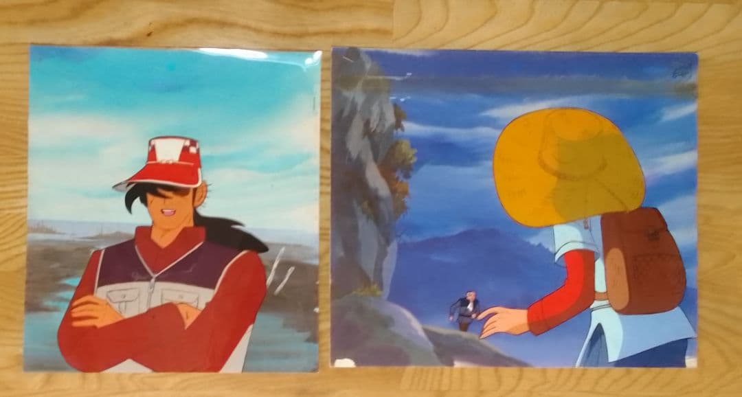 セル画　　釣りキチ三平(2点)　レア作品(直筆背景画付き)