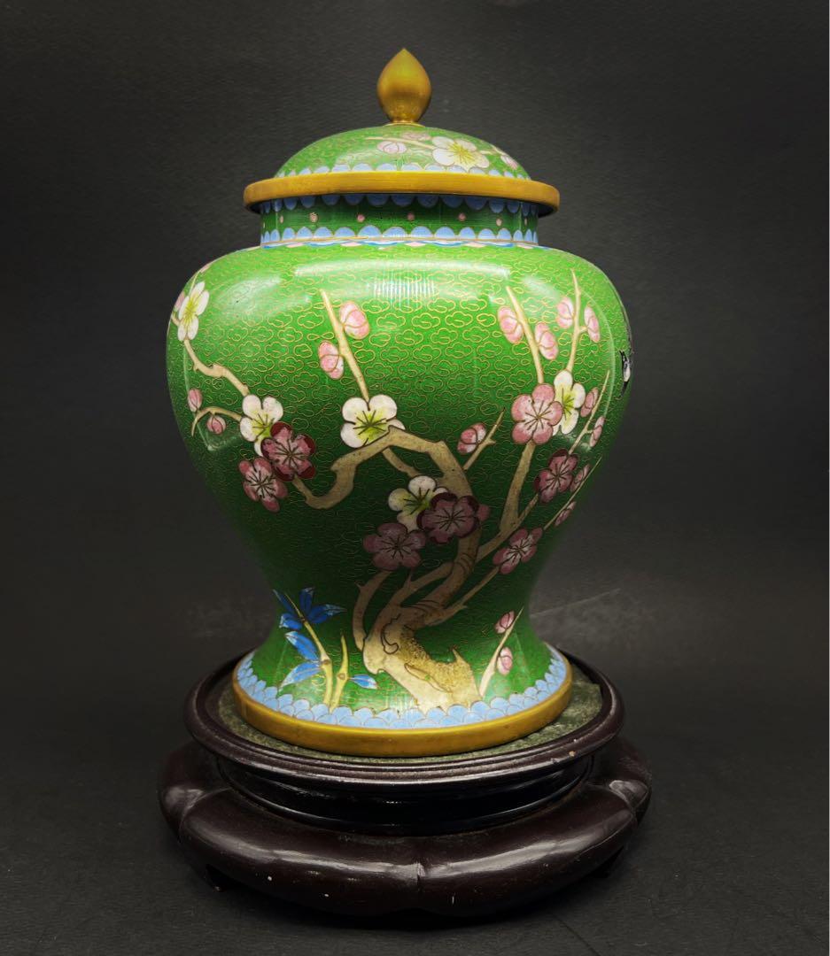 中國美術 景泰 七宝焼 將軍罐 茶葉罐 置物 中人民共和国制造 飾り壺