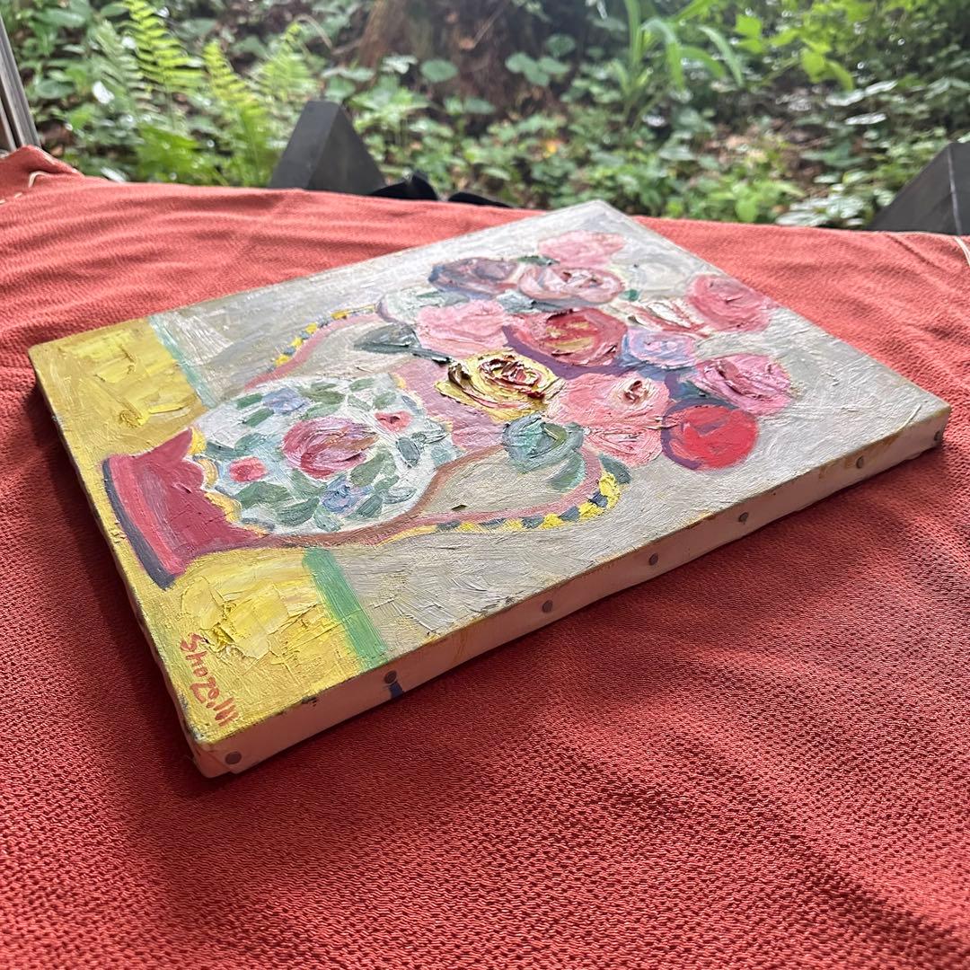 2114様感謝 ‼️村田省蔵「 薔薇 」肉筆油彩F6号署名共シール差函