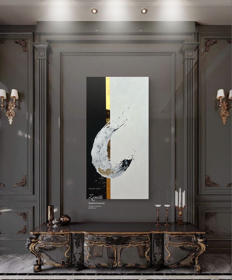 原画/大きい/絵画/アート/抽象画/モダン/ホテル/ブラック/ホワイト/ゴールド