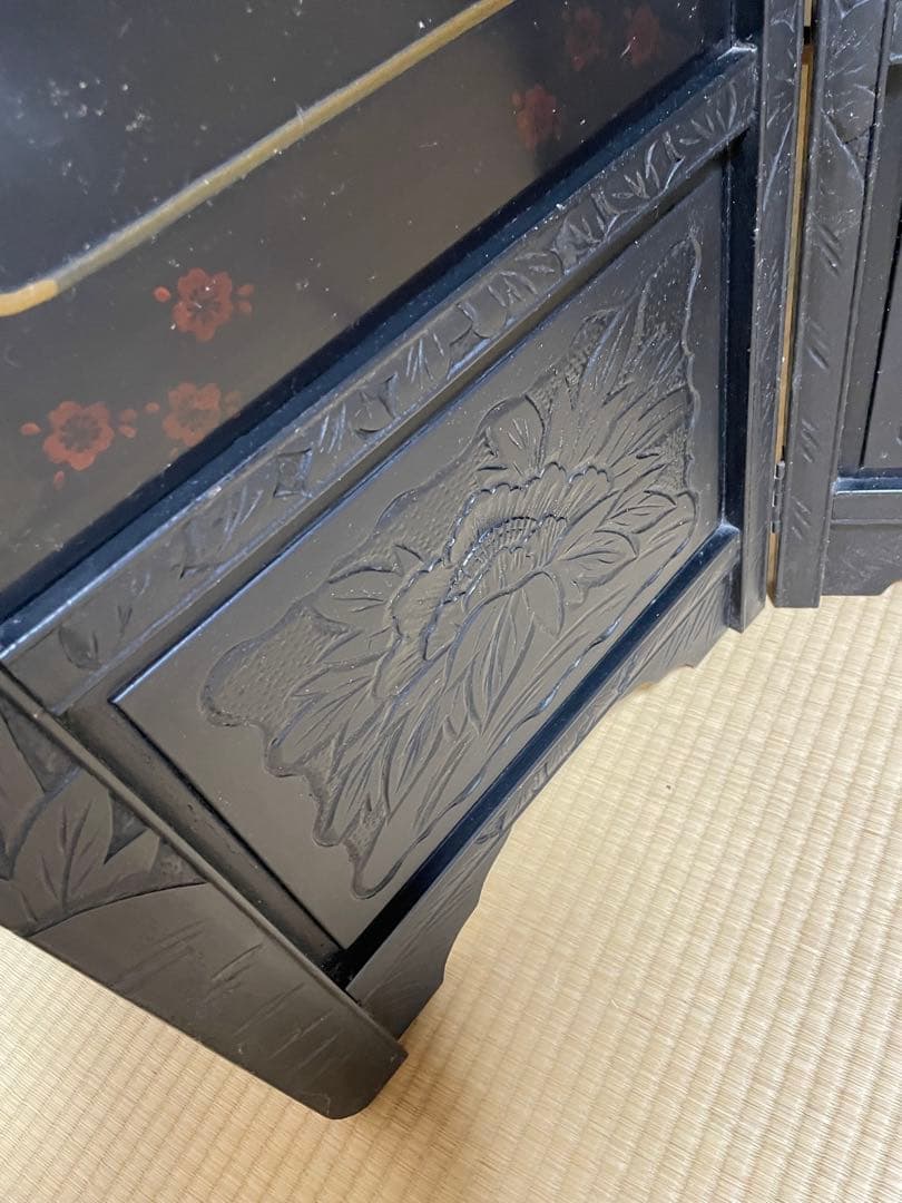 螺鈿細工 四曲屏風 大型 木製 アンティーク 和家具 インテリア