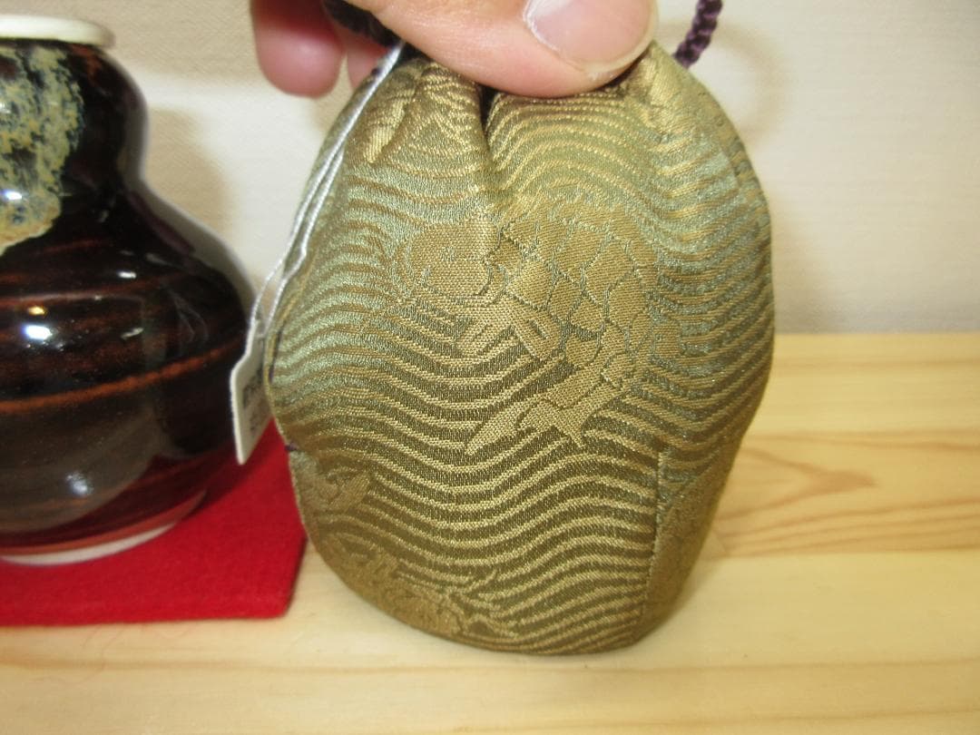 送料込【逢絢亭・新品】茶道具 茶入 京焼 中興名物 春慶瓢箪 仕覆 陶若窯 共箱