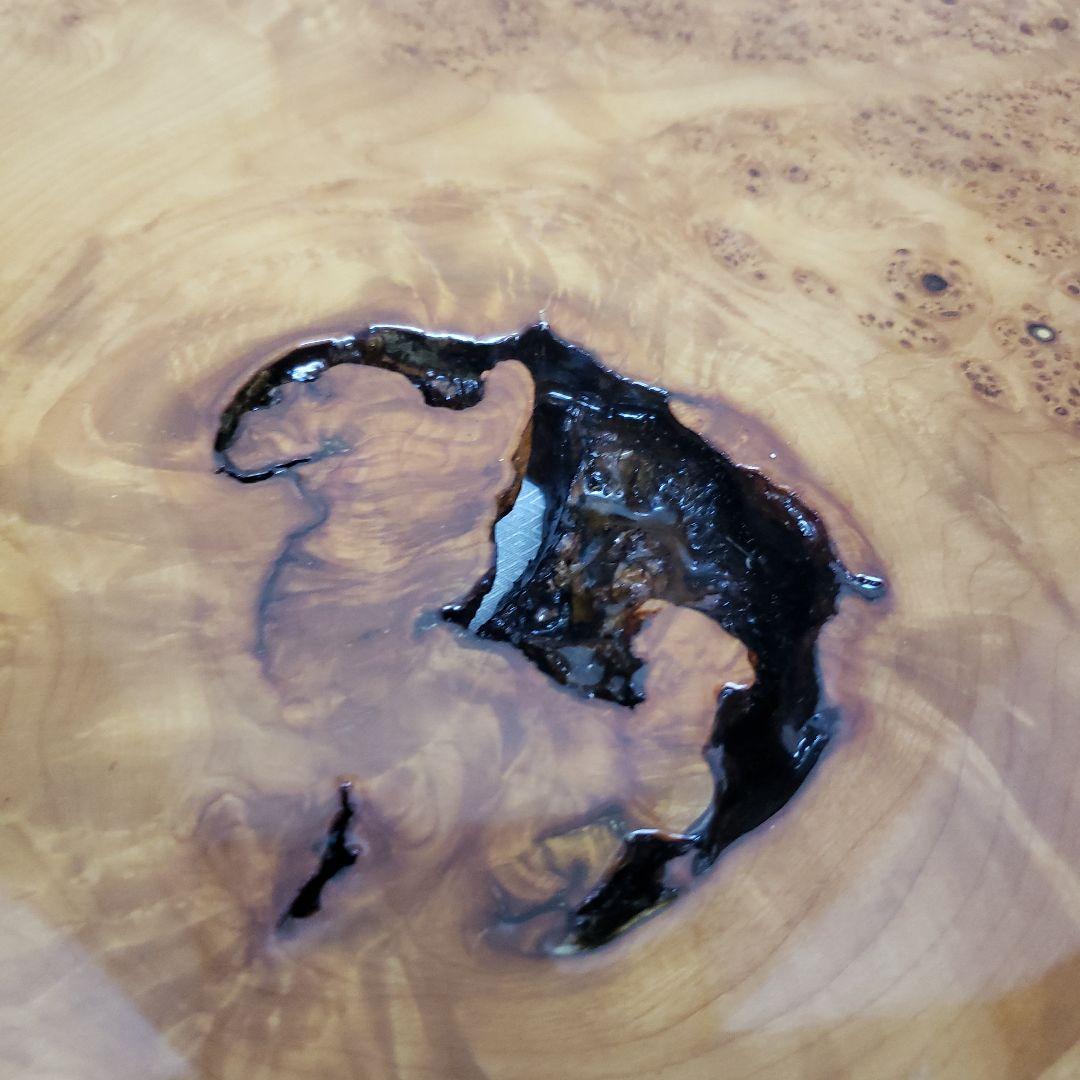 蔵出し特価花梨こぶ玉杢花台　木製円形テーブル ５８×４２×５cm