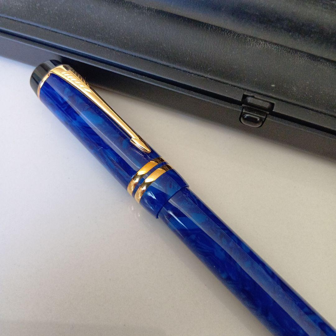 Parker DuoFold 万年筆 青色 刻印付き