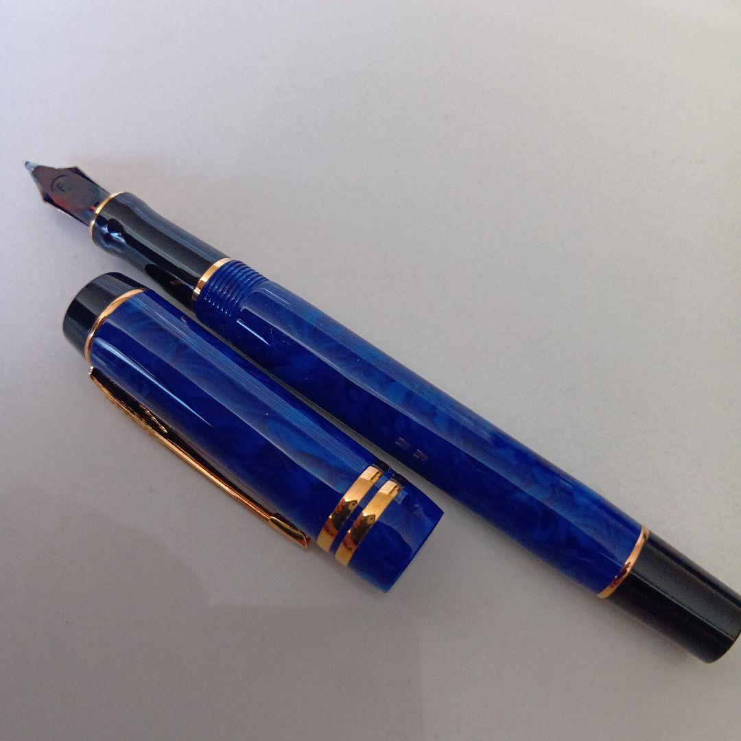 Parker DuoFold 万年筆 青色 刻印付き