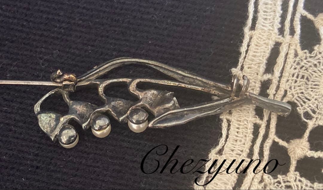 フランスアンティーク 鈴蘭 スズラン　シルバー925 パール装飾 ブローチ