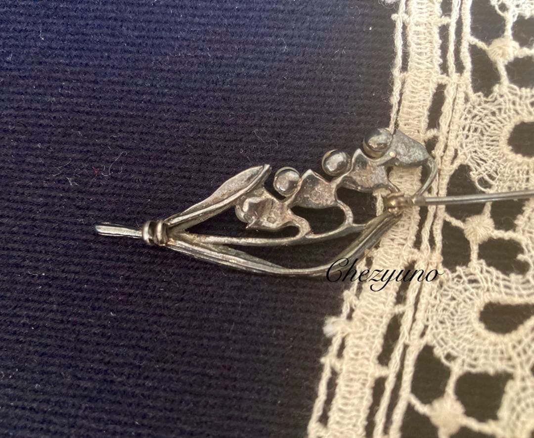 フランスアンティーク 鈴蘭 スズラン　シルバー925 パール装飾 ブローチ