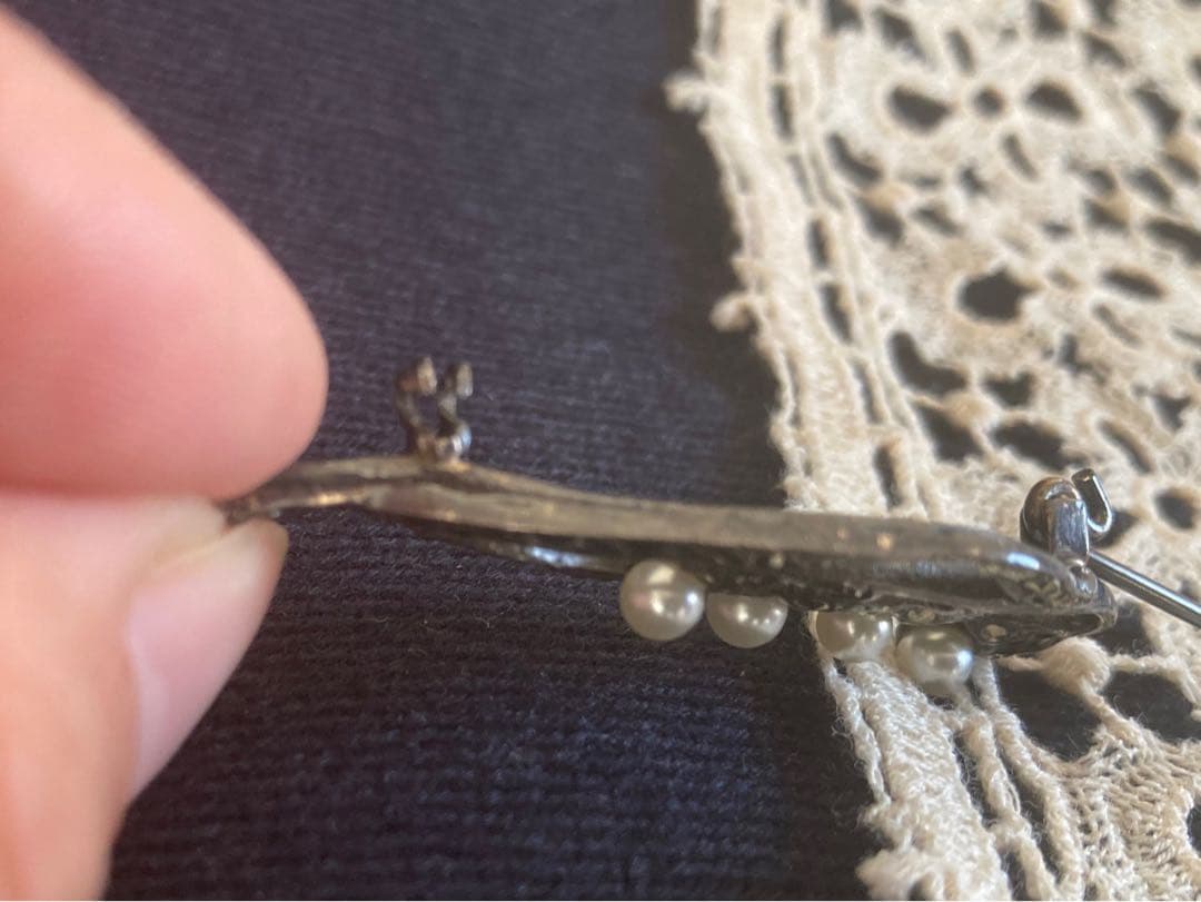 フランスアンティーク 鈴蘭 スズラン　シルバー925 パール装飾 ブローチ