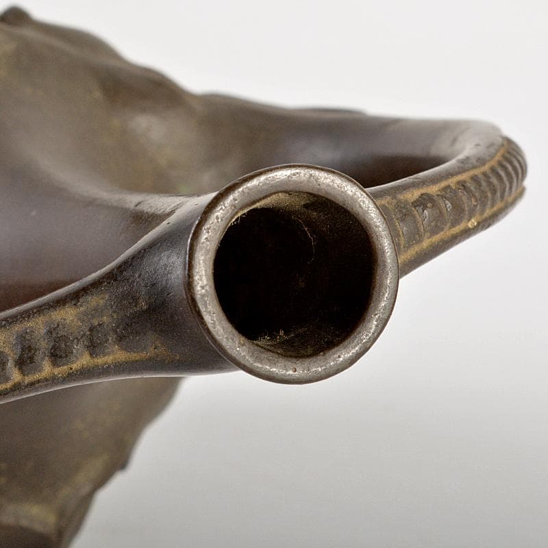 時代金工　古銅　双象瓶　一輪挿し　合わせ箱付　M　R6046