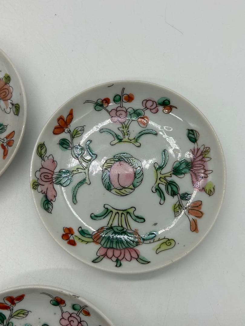 中国　清時代　粉彩花卉紋小皿5点　送料込み0412