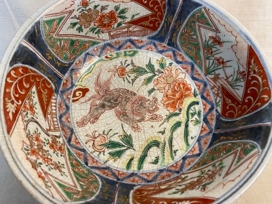 伊万里　古伊万里　大聖寺伊万里　鉢　色絵　獅子の図　花の図　太明