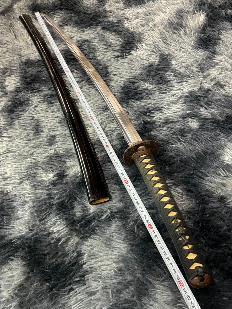 G0）当時物 高級 居合刀 模造刀 日本刀 桜絵木瓜鍔 黒呂鞘 ビンテージ