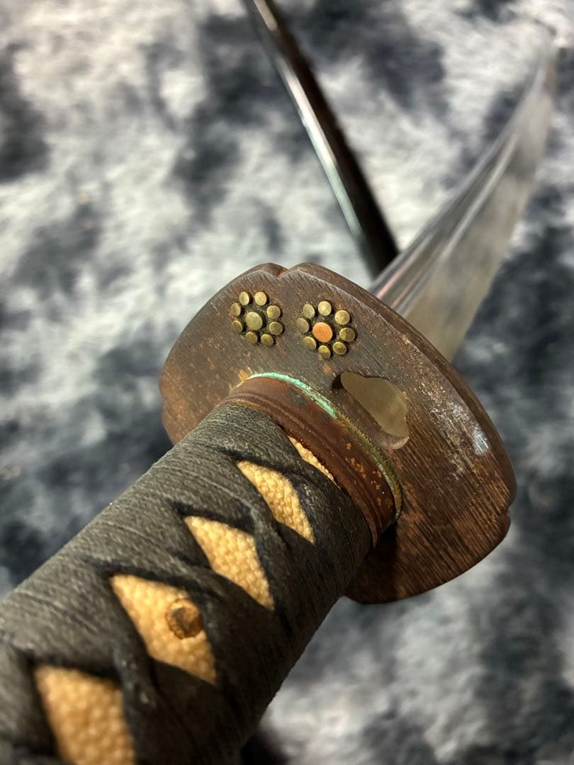 G0）当時物 高級 居合刀 模造刀 日本刀 桜絵木瓜鍔 黒呂鞘 ビンテージ