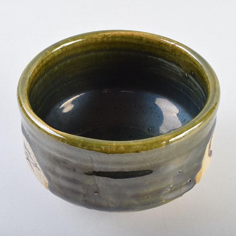 北大路魯山人作　織部焼　青織部　茶碗　黒田陶々庵極め箱　M　R9447