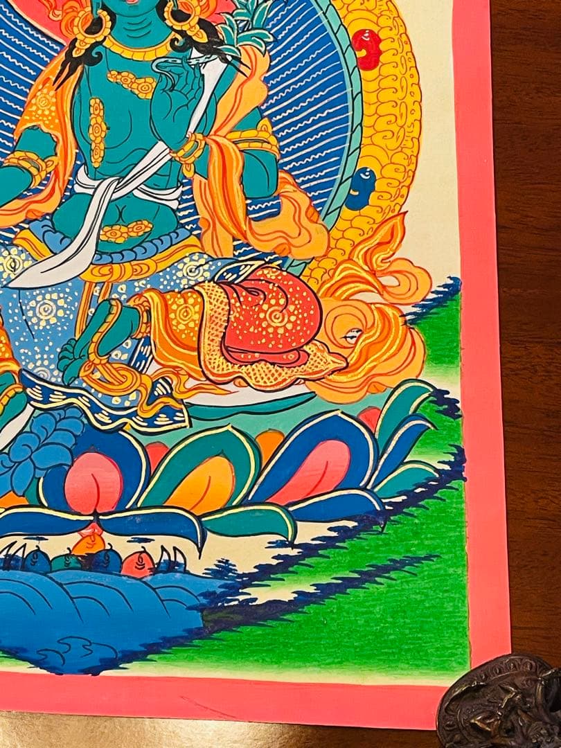 手描き 肉筆画 グリーンターラー 緑多羅菩薩 タンカ 曼荼羅 38 × 26