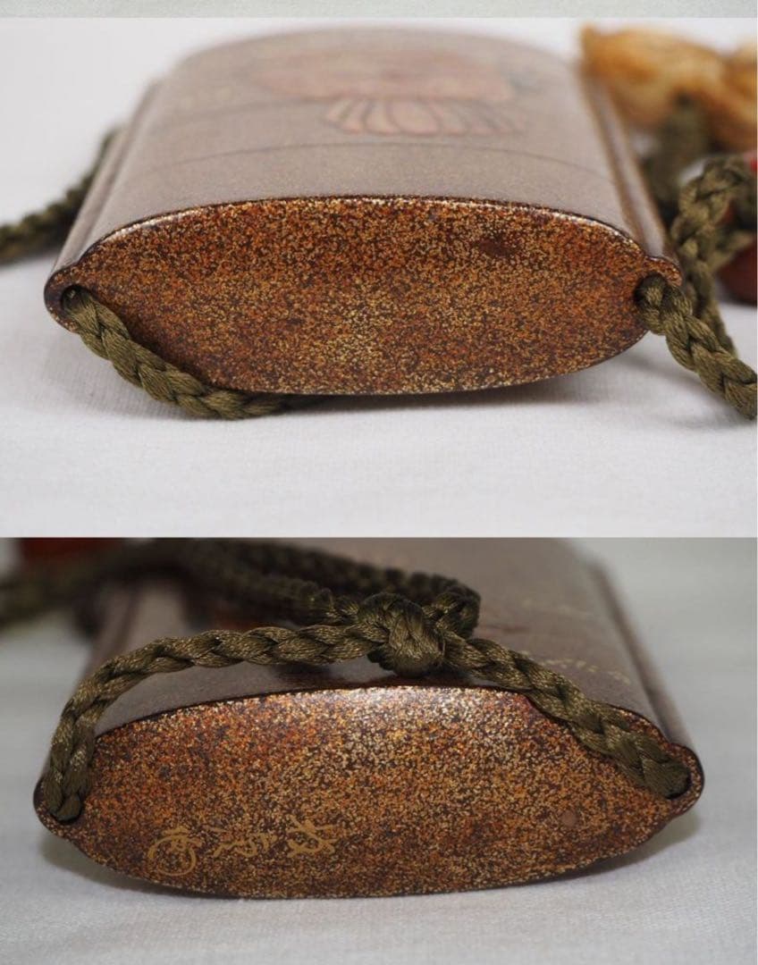 送料無料　江戸時代　極上品（在銘）本金梨子地螺鈿蒔絵 鶏図印籠 人物根付 木箱付