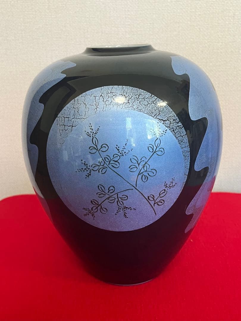 人間国宝 中田一於 釉裏銀彩 花瓶 N46 日本工芸会正会員 九谷焼