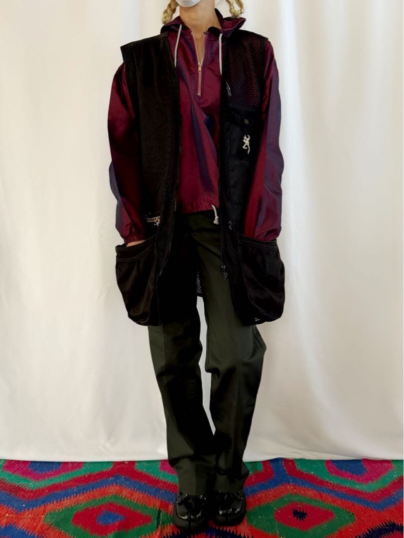 古着 ビンテージ 80s フィッシング ベスト黒 刺繍 XXL ミリタリー 希少