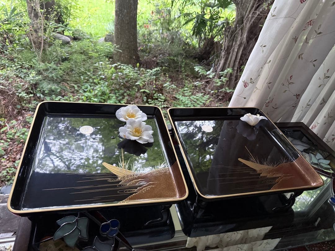 超限定無事終了‼️JAPAN時代蒔絵「源氏物語　須磨　明石」御膳5客