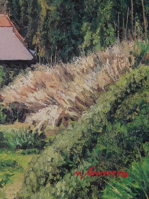 新名宜昭、【山里の春】、希少な額装用画集より、美品、新品額装付