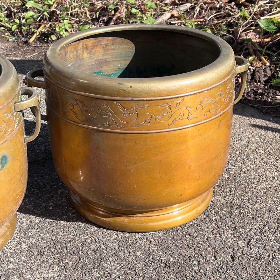 火鉢 アンティーク 手炙り 古道具 骨董 銅製 金属工芸 置物 昭和レトロ 双耳