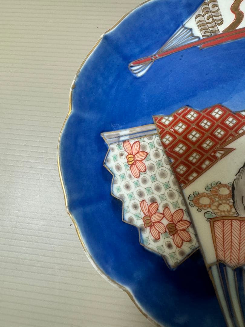 2644 中国骨董　大明萬暦年製銘　扇文　裏に龍文　皿　5客　時代物