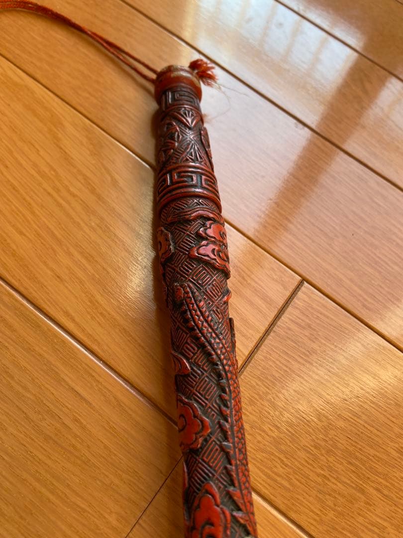 お寺　仏教用品　縁起物　払子　堆朱　古美術　龍紋　木彫り　鎌倉彫り