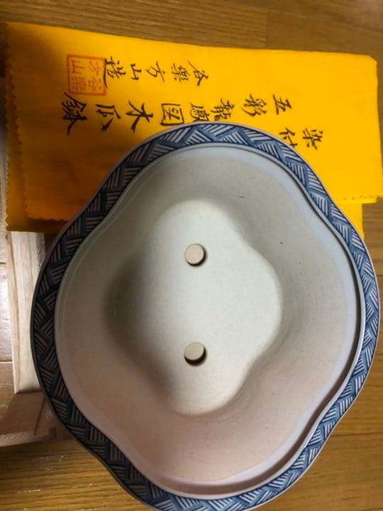 染付紋　五彩龍鳳図木瓜鉢　谷楽方山造　新品