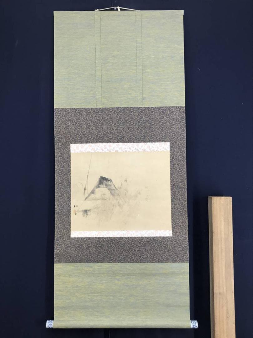 【真作】藤井松山/月に田家図/山水図/横物/掛軸/名家伝来/AD-937