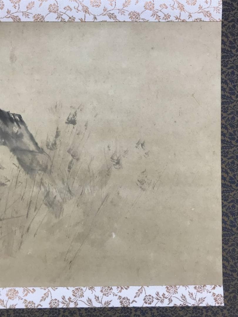 【真作】藤井松山/月に田家図/山水図/横物/掛軸/名家伝来/AD-937