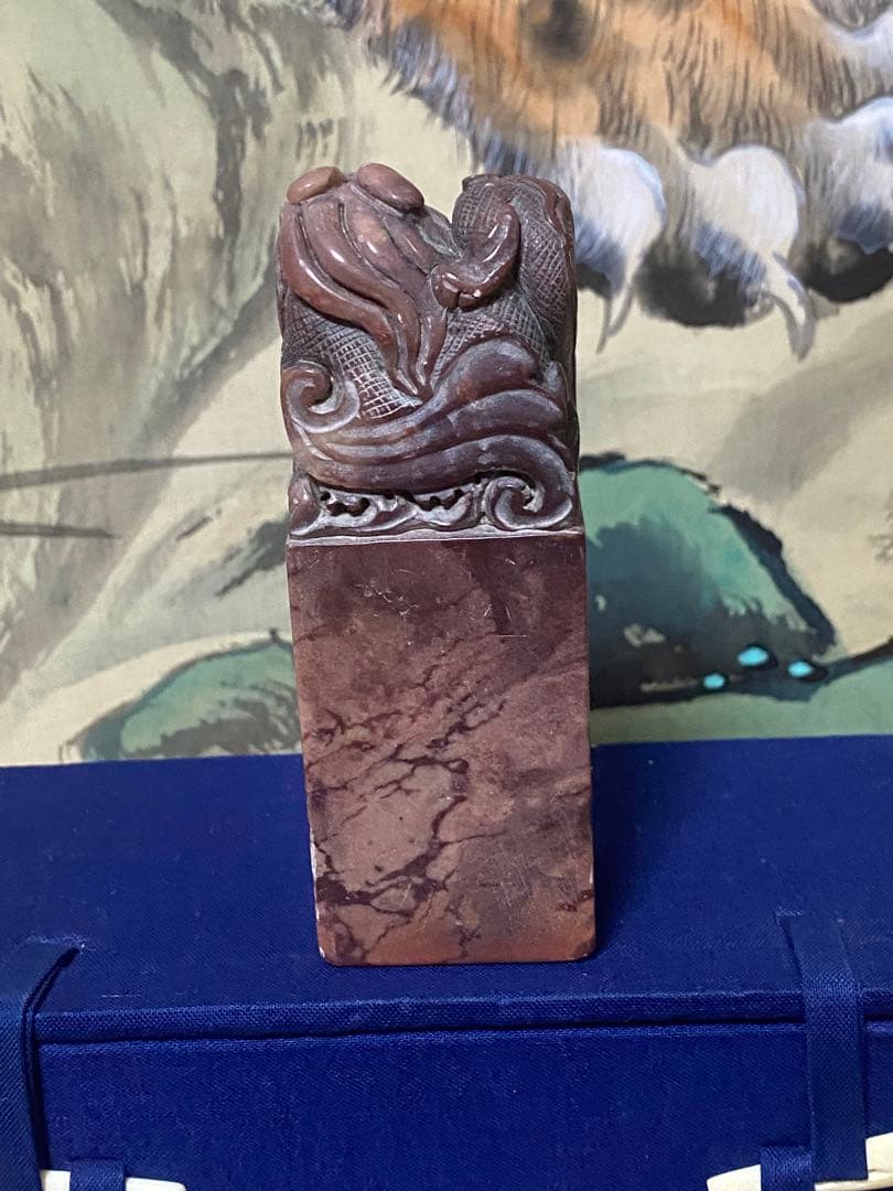 清朝　大清乾隆　時代　獅子と龍の彫刻スタンプ　骨董品　保証