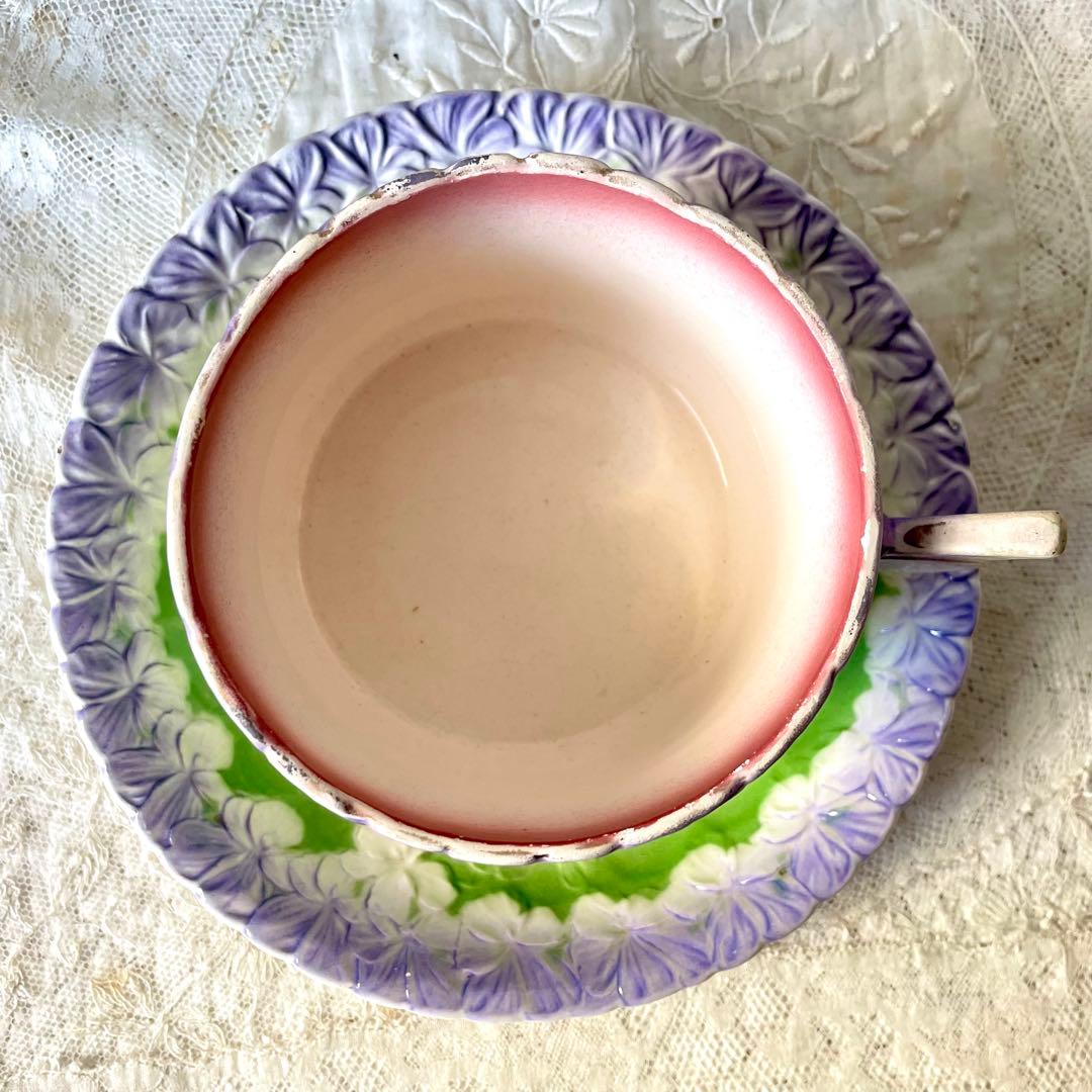 【レア】蝶とすみれのバルボティーヌショコラカップ　C&S フランスアンティーク