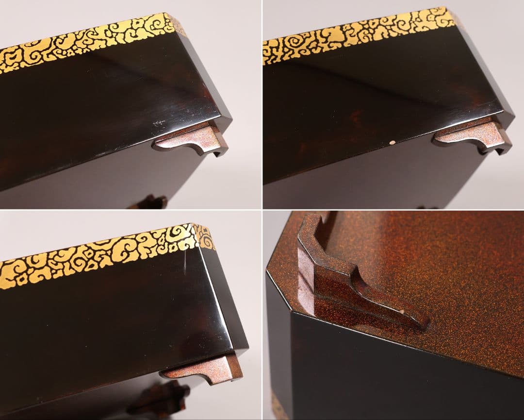 時代 飛天女蒔絵 饅頭箱 菓子箱 黒塗 木製 漆器 加賀 金沢 明治【MA824