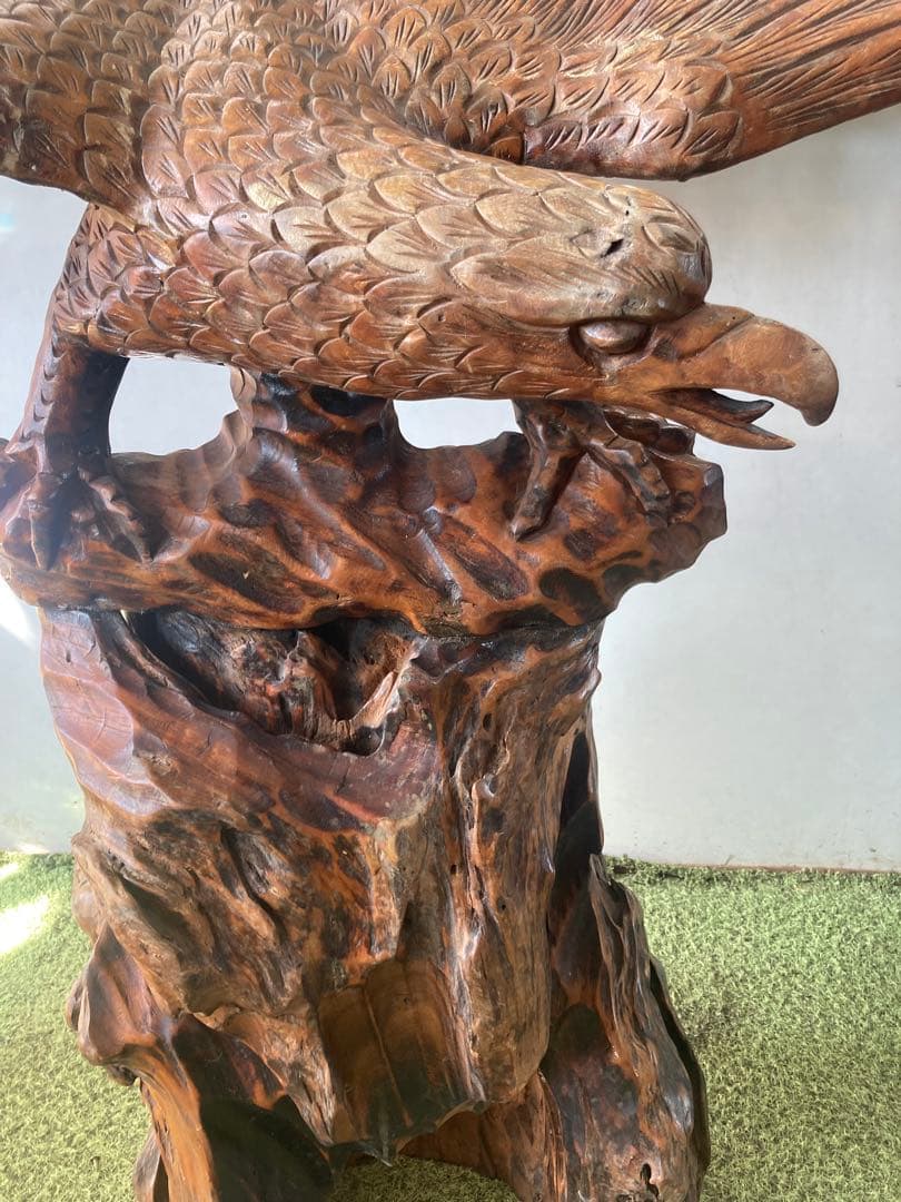 鷲　鷹　木彫り　彫刻　置物　オブジェ　アンティーク　木製　縁起物