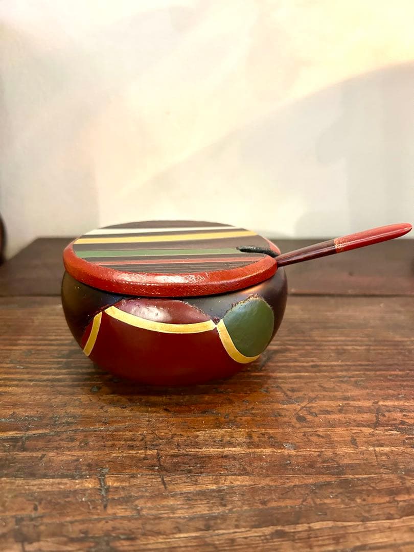 [新品未使用品] 漆器 椀 さじスプーン付き 多彩なストライプ