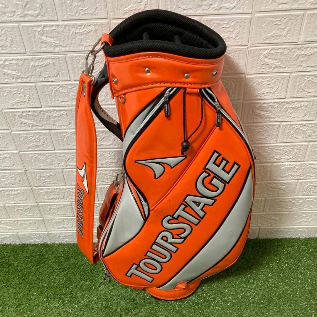 【美品】TOURSTAGE キャディバッグ　ゴルフバッグ　オレンジ　フード付